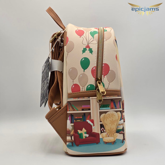 Loungefly Disney Pixar Up Carl & Ellie Christmas Tree Brown Mini Backpack Bag - Picture 5 of 6